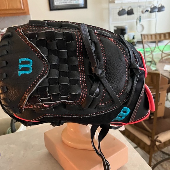 Other - NWT Wilson Black Baseball Glove with Miami Red Stitching and Blue Accents
